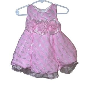 Rare Editions Baby Girl Pink Dress with Roses SZ 6/9 Months